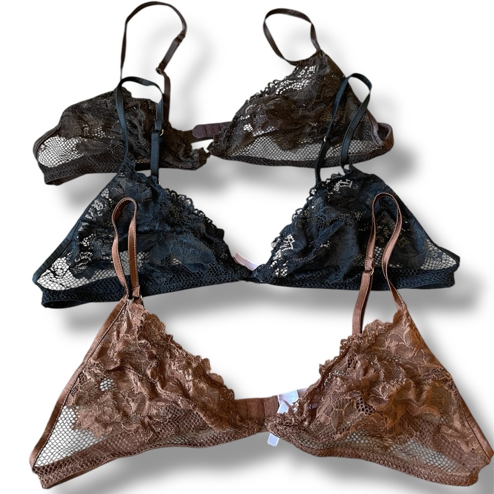 Savage X Fenty Lace Bralette Set Black and Brown